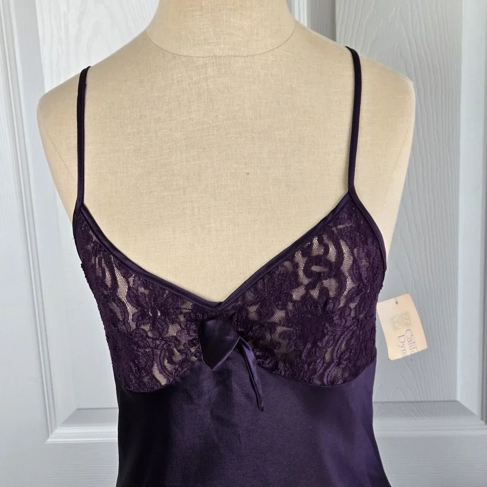 California Dynasty Vtg‎ Purple Satin Lace Nightgown Chemise Size S Slip Lingerie